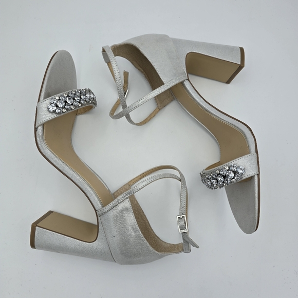 Jewel Badgley Mischka Penny Crystal Embellished Block Heels, Silver, Size 11 - Picture 15 of 16